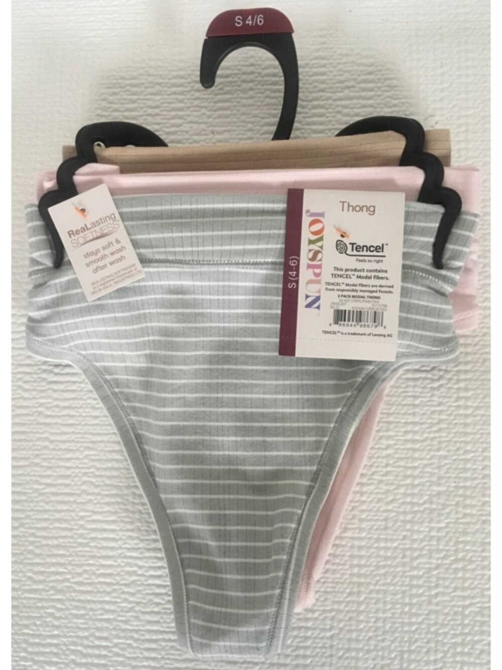Joyspun 3 Pack Thong Underwear Size S 4 to 6 Pink Tan Gray and White New w Tags